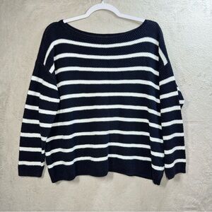 Talbots Women's Sweater Preppy Stripe Drop Shoulder Blue White Nautical Plus‎ 1X